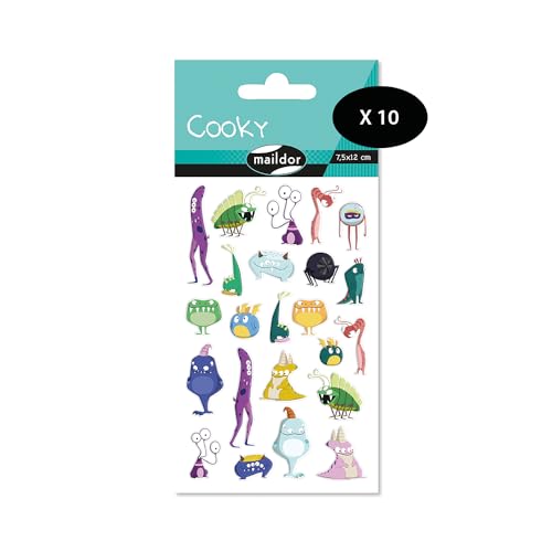 Maildor 560503Cpack – 3D Cooky – 10 Bögen 12 x 8 cm – 210 Aufkleber – Außerirdische Monster von Maildor