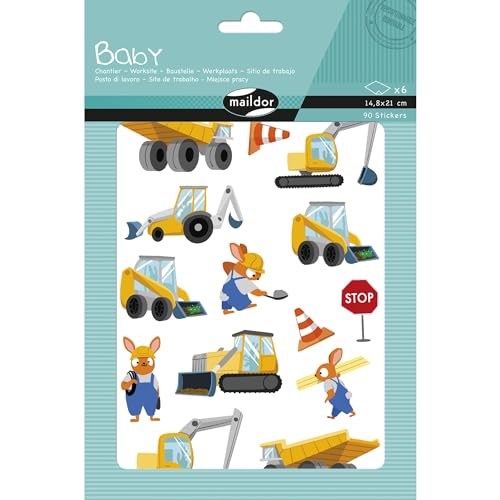 Maildor AE235C - Packung mit 6 Bogen Baby Stickers, 14,8x21cm, ideal für DIY-Projekte, 1 Pack, Baustelle von Maildor