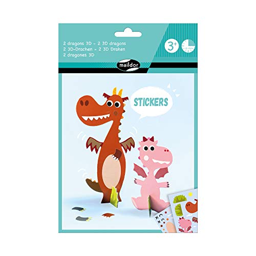 Maildor AF024C kreativ Sticker-Set (mit 3D-Drachen zum Dekorieren, ideal für Kinder ab 3 Jahren, ideales Bastelprojekt, Drache) 1 Set von Maildor