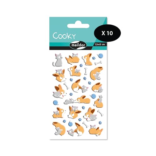 Maildor CY014Opack – eine Packung mit 3D-Aufklebern Cooky, 1 Bogen 7,5 x 12 cm, kleine Hunde (15 Aufkleber), 10 Stück von Maildor