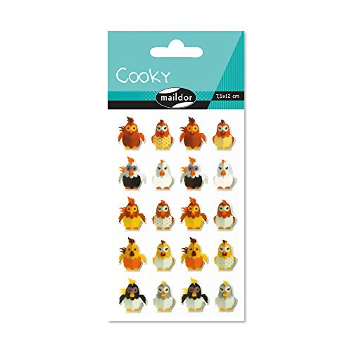 Maildor CY017O Packung mit Stickers Cooky 3D (1 Bogen, 7,5 x 12 cm, ideal zum Dekorieren, Sammeln oder Verschenken, Hennen) 1 Pack von Maildor