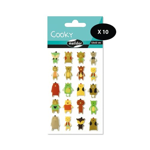 Maildor CY036Opack – 10 Beutel 3D-Aufkleber Cooky, 1 Bogen 7,5 x 12 cm, Bär (20 Aufkleber x 10 Packungen) von Maildor