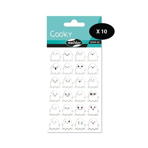 Maildor CY039Opack – eine Packung mit 3D-Aufklebern Cooky, 1 Bogen 7,5 x 12 cm, Geister (24 Aufkleber), 10 Stück von Maildor