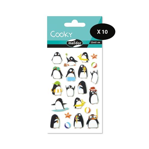 Maildor CY062Opack – eine Packung mit 3D-Aufklebern Cooky, 1 Bogen 7,5 x 12 cm, Pinguine (21 Aufkleber), 10 Stück von Maildor