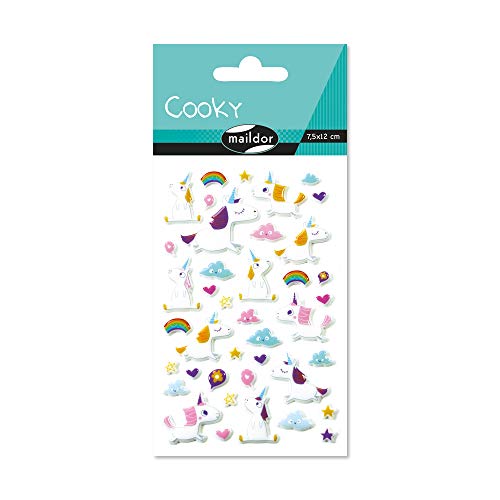 Maildor CY063O Packung mit Stickers Cooky 3D (1 Bogen, 7,5 x 12 cm, ideal zum Dekorieren, Sammeln oder Verschenken, Einhorn) 1 Pack von Maildor