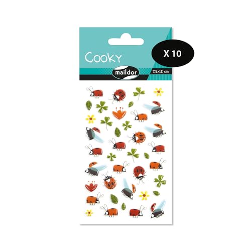 Maildor CY094Cpack – 3D Cooky – 10 Bögen 12 x 8 cm – 400 Aufkleber – Kleines und Marienkäfer von Maildor