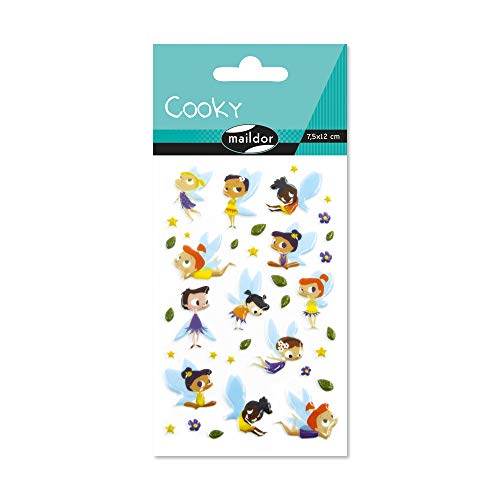 Maildor CY095C - Packung 1 Bogen Sticker Cooky, 7,5x12cm, 37 Stickers, zur Dekoration oder zum Verschönern von Handysc halen, Schmuckkästchen, Tagebuch oder Brief, Feen, 1 Pack von Maildor