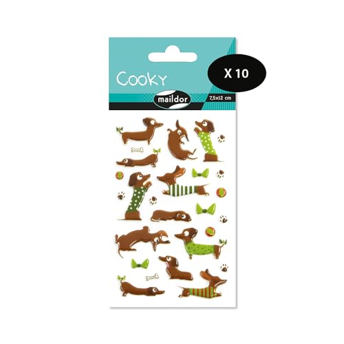 Maildor CY097O – eine Packung mit 3D-Aufklebern Cooky, 1 Bogen 7,5 x 12 cm, Dackel (26 Aufkleber), 10 Stück von Maildor