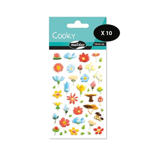 Maildor CY109Cpack – eine Packung mit 3D-Aufklebern Cooky, 1 Bogen 7,5 x 12 cm, Blumen (45 Aufkleber), 10 Stück von Maildor