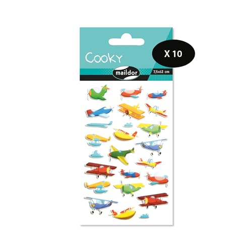 Maildor CY113Cpack – 3D Cooky – 10 Bögen 12 x 8 cm – 250 Aufkleber – Flugzeuge von Maildor