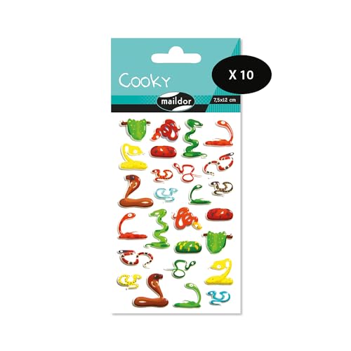 Maildor CY123Cpack – eine Packung mit 3D-Aufklebern Cooky, 1 Bogen 7,5 x 12 cm, Schlangen (26 Aufkleber), 10 Stück von Maildor