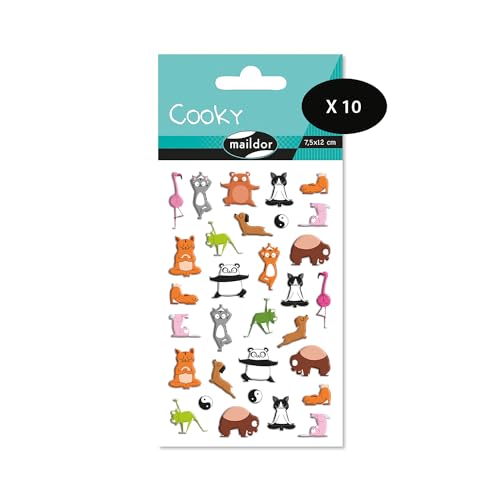 Maildor CY144Cpack – 3D Cooky – 10 Bögen 12 x 8 cm – 250 Aufkleber – Tiere Yoga von Maildor