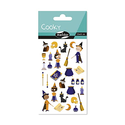 Maildor CY148C - Packung mit 1 Stickerbogen Cooky, 7,5x12 cm, 30 Sticker, Hexen, 1 Pack von Maildor