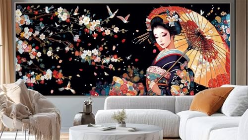 Diamond Painting Abstrakt Diamant Painting Bilder Japanische Frau Malen nach Zahlen Erwachsene, DIY 5D Diamond Art Mädchen Basteln Diamant Kunst Malerei Stickerei Set, Deko Wohnzimmer 100 x 50 cm ll50 von Mailielie