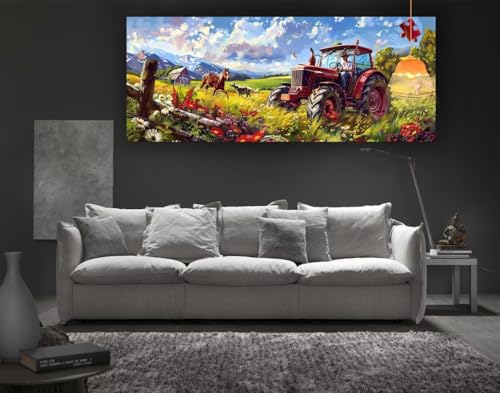 Diamond Painting Bauernhof Diamant Painting Bilder Erwachsene, Traktor Diamond Painting Runde Steine, DIY 5D Diamond Art Basteln Diamant Kunst Malerei Stickerei Set, Deko Wohnzimmer 120 x 60 cm fa14 von Mailielie