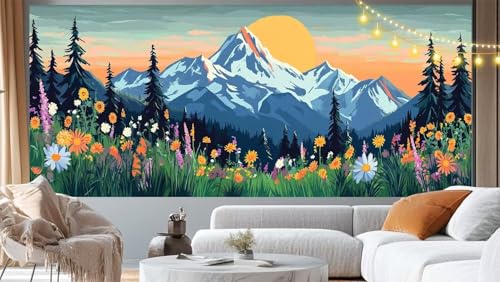 Diamond Painting Bergblick Diamant Painting Bilder Blume Malen nach Zahlen Erwachsene Kinder, DIY Diamond Art Bilder Basteln Diamant Kunst Malerei Stickerei Set, Deko Wohnzimmer Zuhause 60x30 cm m236 von Mailielie