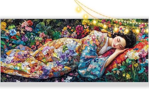 Diamond Painting Blume Diamant Painting Bilder Japanische Frau Malen nach Zahlen Erwachsene, DIY 5D Diamond Art Mädchen Basteln Diamant Kunst Malerei Stickerei Set, Deko Wohnzimmer 100 x 50 cm ll394 von Mailielie