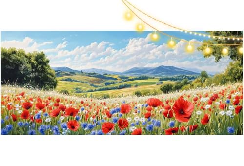 Diamond Painting Blume Diamant Painting Bilder Mohn Malen nach Zahlen Erwachsene Kinder, 5D DIY Diamond Art Bilder Basteln Diamant Kunst Malerei Stickerei Set, Deko Wohnzimmer Zuhause 220x80 cm m734 von Mailielie