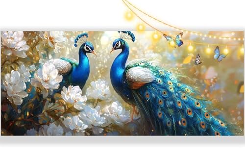 Diamond Painting Blume Diamant Painting Bilder Pfau Malen nach Zahlen Erwachsene, DIY Diamond Painting Zubehör 5D Diamond Art Basteln Diamant Kunst Malerei Stickerei, Deko Wohnzimmer 90 x 40 cm ll374 von Mailielie