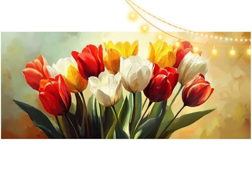 Diamond Painting Blume Diamant Painting Bilder Tulpe Malen nach Zahlen Erwachsene Kinder, 5D DIY Diamond Art Bilder Basteln Diamant Kunst Malerei Stickerei Set, Deko Wohnzimmer Zuhause 70x40 cm m732 von Mailielie