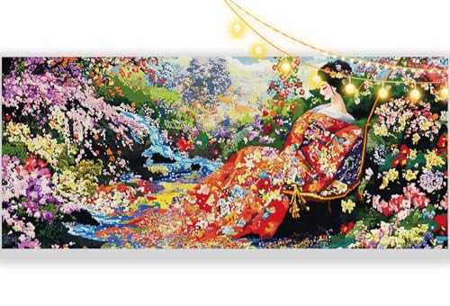 Diamond Painting Blume Diamond Painting Groß XXL 90x40 cm, 5D Diamant Painting Bilder Japanische Frau Malen Nach Zahlen Erwachsene Crystal Stickerei Malerei Kit, Home Decor Geschenk für Mädchen ll395 von Mailielie