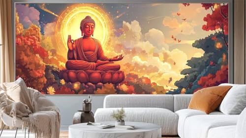 Diamond Painting Buddha Diamant Painting Bilder Märchenland Malen nach Zahlen Erwachsene,DIY 5D Diamond Painting Zubehör Mädchen Basteln Diamant Kunst Malerei Stickerei Set,Home Dekor 100x50 cm ll212 von Mailielie