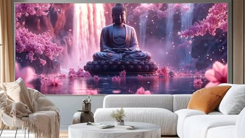 Diamond Painting Buddha Diamant Painting Bilder Wasserfall Malen nach Zahlen Erwachsene,DIY 5D Diamond Painting Zubehör Mädchen Basteln Diamant Kunst Malerei Stickerei Set,Home Dekor 300x100 cm ll204 von Mailielie