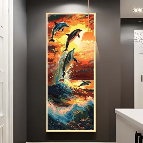 Diamond Painting Delfin Diamant Painting Bilder Erwachsene, Sonnenuntergang Diamond Painting Eckige Steine, DIY 5D Diamond Art Basteln Diamant Kunst Malerei Stickerei, Deko Wohnzimmer 100x50 cm fa770 von Mailielie