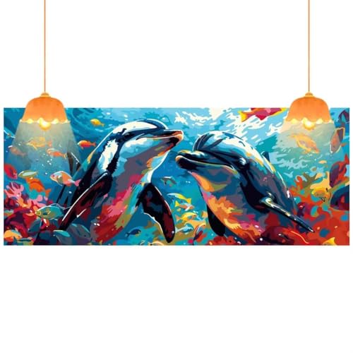 Diamond Painting Delfin Diamond Painting XXL 100x200 cm, 5D Diamant Painting Bilder Tier Diamond Painting Malen Nach Zahlen Erwachsene Crystal Strass Stickerei Malerei Kit, Home Decor Geschenk fa369 von Mailielie