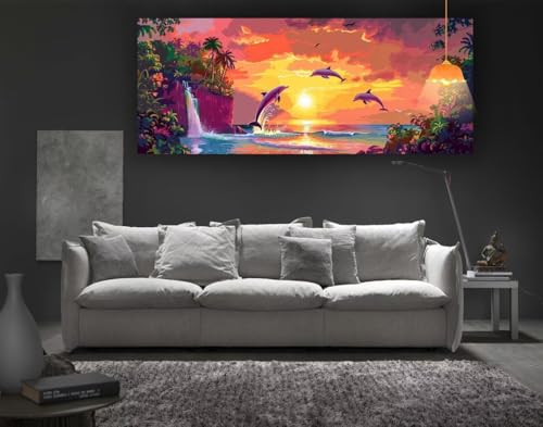 Diamond Painting Delphin Diamant Painting Bilder Erwachsene, Sonnenuntergang Diamond Painting Eckige Steine, DIY 5D Diamond Art Basteln Diamant Kunst Malerei Stickerei, Deko Wohnzimmer 100x50 cm fa12 von Mailielie