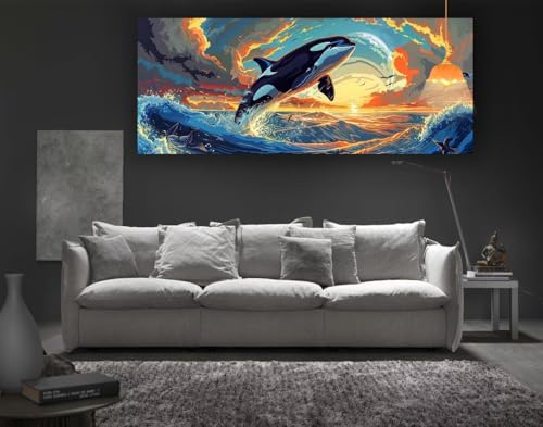 Diamond Painting Delphin Diamant Painting Bilder Erwachsene, Sonnenuntergang Diamond Painting Eckige Steine, DIY 5D Diamond Art Basteln Diamant Kunst Malerei Stickerei, Deko Wohnzimmer 100x50 cm fa72 von Mailielie