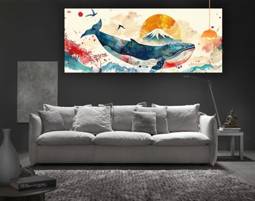 Diamond Painting Delphin Diamond Painting XXL 100 x 50 cm, 5D Diamant Painting Bilder Mond Malen Nach Zahlen Erwachsene Crystal Strass Stickerei Malerei Kit, Home Decor, Geschenk für Mädchen fa63 von Mailielie