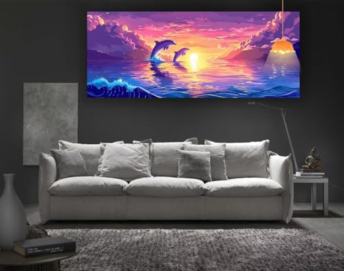 Diamond Painting Delphin Diamond Painting XXL 100 x 50 cm, 5D Diamant Painting Bilder Sonnenuntergang Malen Nach Zahlen Erwachsene Crystal Stickerei Malerei Kit, Home Decor Geschenk für Mädchen fa153 von Mailielie