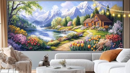 Diamond Painting Dorf Diamant Painting Bilder Bergblick Malen nach Zahlen Erwachsene Kinder, DIY Diamond Art Bilder Basteln Diamant Kunst Malerei Stickerei Set, Deko Wohnzimmer Zuhause 60 X 30 CM m116 von Mailielie