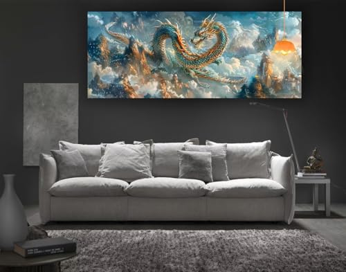 Diamond Painting Drache Diamant Painting Bilder Erwachsene, Mysterium Diamond Painting Eckige Steine, DIY 5D Diamond Art Basteln Diamant Kunst Malerei Stickerei Set, Deko Wohnzimmer 150 x 60 cm fa126 von Mailielie