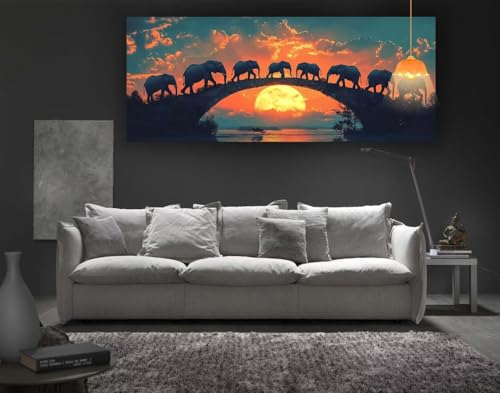 Diamond Painting Elefant Diamant Painting Bilder Erwachsene, Sonnenuntergang Diamond Painting Eckige Steine, DIY 5D Diamond Art Basteln Diamant Kunst Malerei Stickerei, Deko Wohnzimmer 70x40 cm fa110 von Mailielie