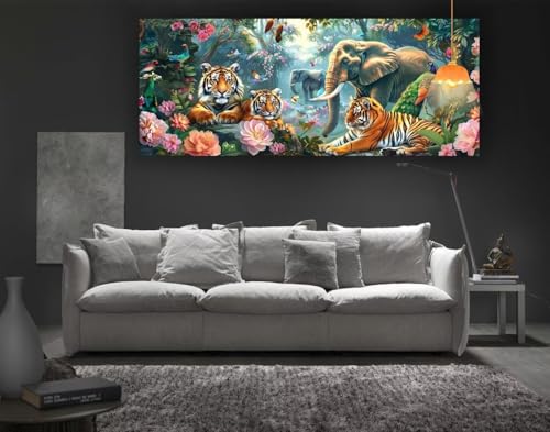 Diamond Painting Elefant Diamant Painting Bilder Erwachsene, Tiger Diamond Painting Eckige Steine, DIY Diamond Painting Zubehör 5D Diamond Art Diamant Malerei Stickerei, Deko Wohnzimmer 90x40 cm fa62 von Mailielie