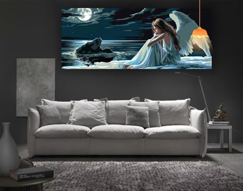 Diamond Painting Engel Diamond Painting XXL 120 x 60 cm, 5D Diamant Painting Bilder Mond Diamond Painting Malen Nach Zahlen Erwachsene Crystal Strass Stickerei Malerei Kit, Home Decor Geschenk fa113 von Mailielie