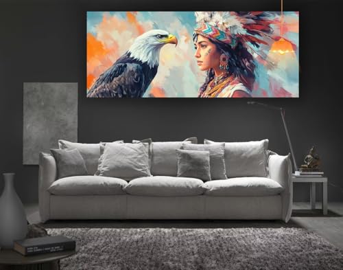 Diamond Painting Indianer Diamant Painting Bilder Erwachsene, Adler Diamond Painting Eckige Steine, DIY 5D Diamond Art Basteln Diamant Kunst Malerei Stickerei Set, Deko Wohnzimmer 100 x 50 cm fa16 von Mailielie