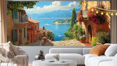 Diamond Painting Italien Diamant Painting Bilder Landschaft Malen nach Zahlen Erwachsene Kinder, 5D DIY Diamond Art Bilder Basteln Diamant Kunst Malerei Stickerei Set, Deko Wohnzimmer 100x50 cm m70 von Mailielie