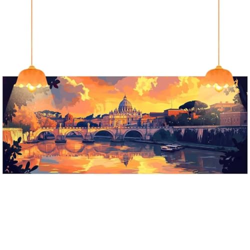 Diamond Painting Italienische Landschaft Diamond Painting XXL 100x300 cm, 5D Diamant Painting Bilder Sonnenuntergang Malen Nach Zahlen Erwachsene Crystal Strass Stickerei Malerei Kit, Home Decor fa345 von Mailielie