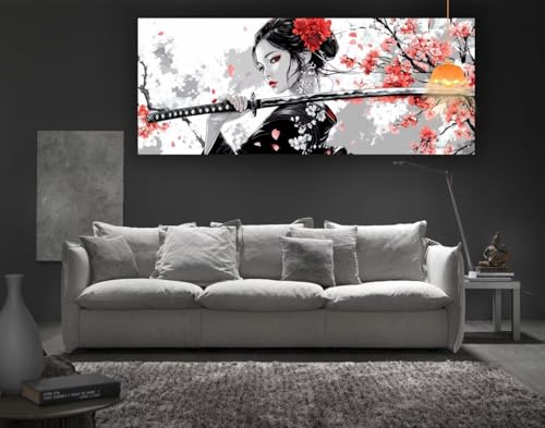 Diamond Painting Japanische Dame Diamant Painting Bilder Erwachsene, Blume Diamond Painting Eckige Steine, DIY 5D Diamond Art Basteln Diamant Kunst Malerei Stickerei Set, Deko Wohnzimmer 150x60cm fa24 von Mailielie