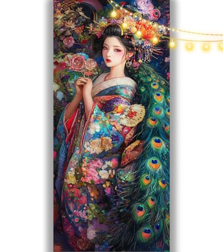 Diamond Painting Japanische Frau Diamant Painting Bilder Blume Malen nach Zahlen Erwachsene, DIY 5D Diamond Art Mädchen Basteln Diamant Kunst Malerei Stickerei Set, Deko Wohnzimmer 100 x 50 cm ll1068 von Mailielie