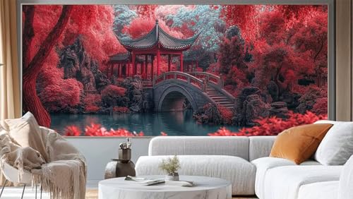 Diamond Painting Japanische Landschaft Diamant Painting Bilder Vintage Malen nach Zahlen Erwachsene, DIY Diamond Painting Zubehör 5D Diamant Kunst Malerei Stickerei, Deko Wohnzimmer 100 x 50 cm ll656 von Mailielie