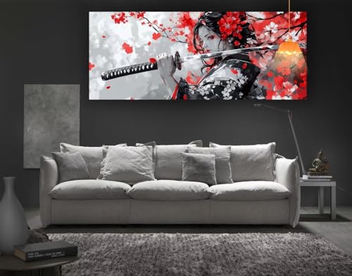 Diamond Painting Japanischer Stil Diamond Painting XXL 120 x 60 cm, 5D Diamant Painting Bilder Weiblicher Samurai Malen Nach Zahlen Erwachsene Crystal Strass Stickerei Malerei Kit, Home Decor fa117 von Mailielie