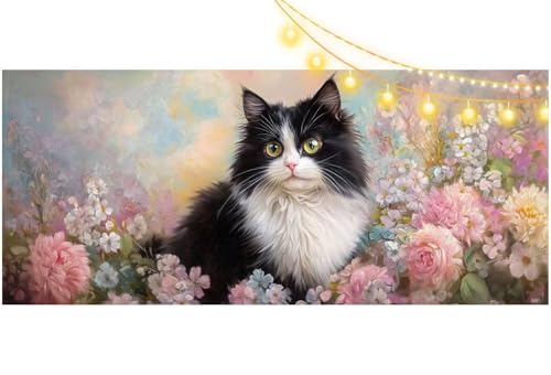 Diamond Painting Katze Diamant Painting Bilder Blume Malen nach Zahlen Erwachsene Kinder, 5D DIY Diamond Art Bilder Basteln Diamant Kunst Malerei Stickerei Set, Deko Wohnzimmer Zuhause 100x50 cm m516 von Mailielie