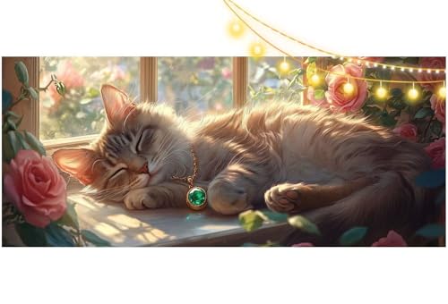 Diamond Painting Katze Diamant Painting Bilder Blume Malen nach Zahlen Erwachsene Kinder, 5D DIY Diamond Art Bilder Basteln Diamant Kunst Malerei Stickerei Set, Deko Wohnzimmer Zuhause 100x50 cm m518 von Mailielie