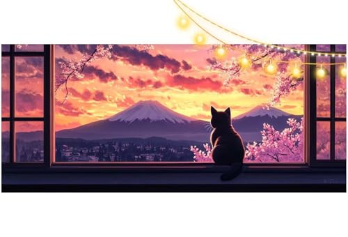 Diamond Painting Katze Diamant Painting Bilder Japanisch Malen nach Zahlen Erwachsene Kinder, DIY Diamond Art Bilder Basteln Diamant Kunst Malerei Stickerei Set, Deko Wohnzimmer Zuhause 140x70 cm m502 von Mailielie