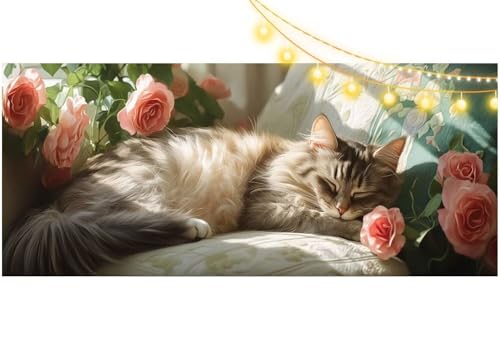 Diamond Painting Katze Diamant Painting Bilder Rose Malen nach Zahlen Erwachsene Kinder, 5D DIY Diamond Art Bilder Basteln Diamant Kunst Malerei Stickerei Set, Deko Wohnzimmer Zuhause 140x70 cm m506 von Mailielie