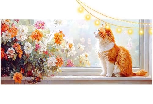 Diamond Painting Katze Diamant Painting Bilder Tier Malen nach Zahlen Erwachsene Kinder, 5D DIY Diamond Art Bilder Basteln Diamant Kunst Malerei Stickerei Set, Deko Wohnzimmer Zuhause 100x50 cm m524 von Mailielie